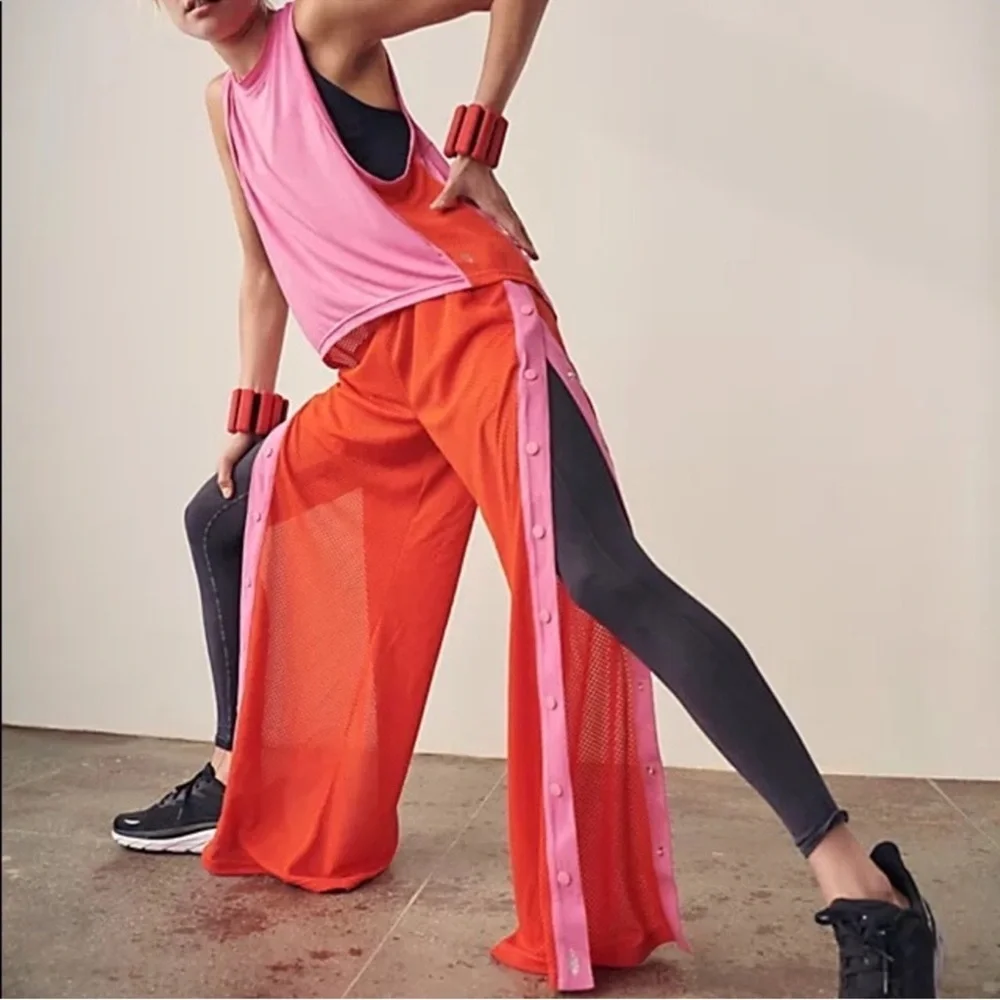 Free People Movement TrackSuit Nothing But Net Activewear Loungewear Pink Orange - Picture 1 of 13